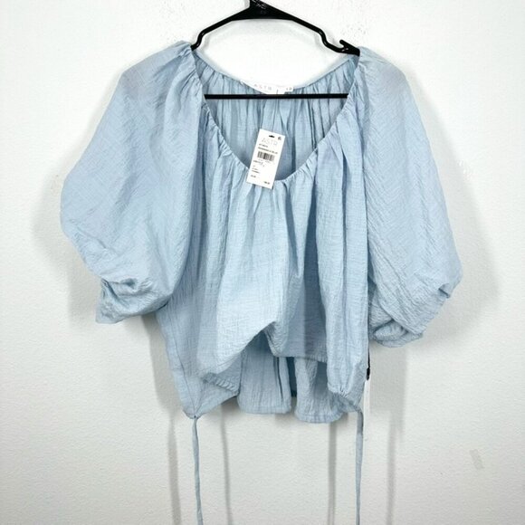 Astr Tops - ASTR the Label Puff Sleeve Side Tie Top Periwinkle Blue Oversized Feminine XS